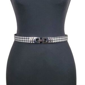 WHITE HOUSE BLACK MARKET Gingham Skinny Stretch Silver Buckle Belt Size M